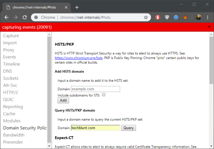 Clear Chrome HSTS Settings 