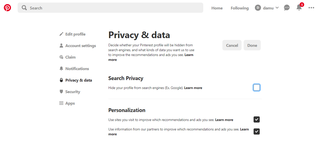 Search Privacy off
