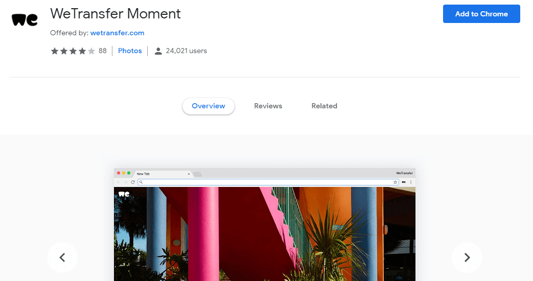 WeTransfer Moment -best Google Chrome extensions for creatives